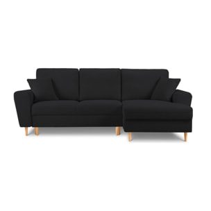 Canapé d'angle droit convertible avec coffre de rangement "Kyoto" 4 places en bouclé noir