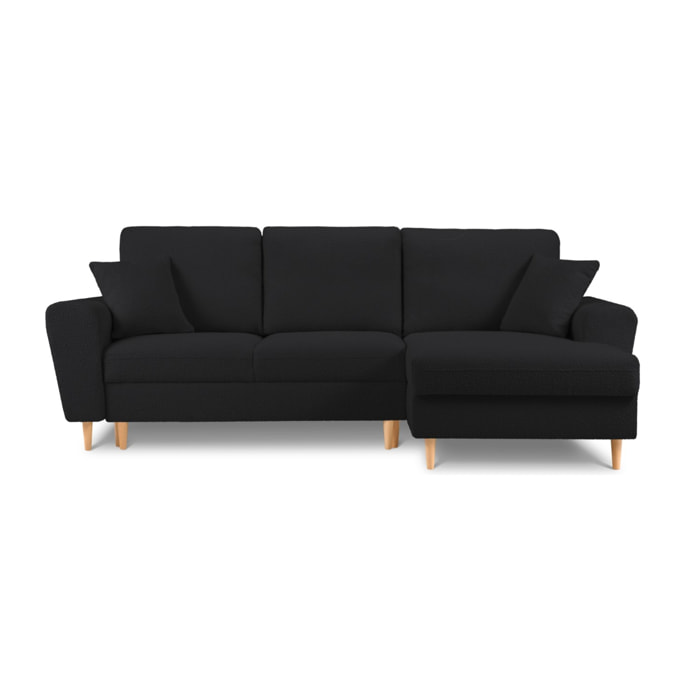 Canapé d'angle droit convertible avec coffre de rangement "Kyoto" 4 places en bouclé noir