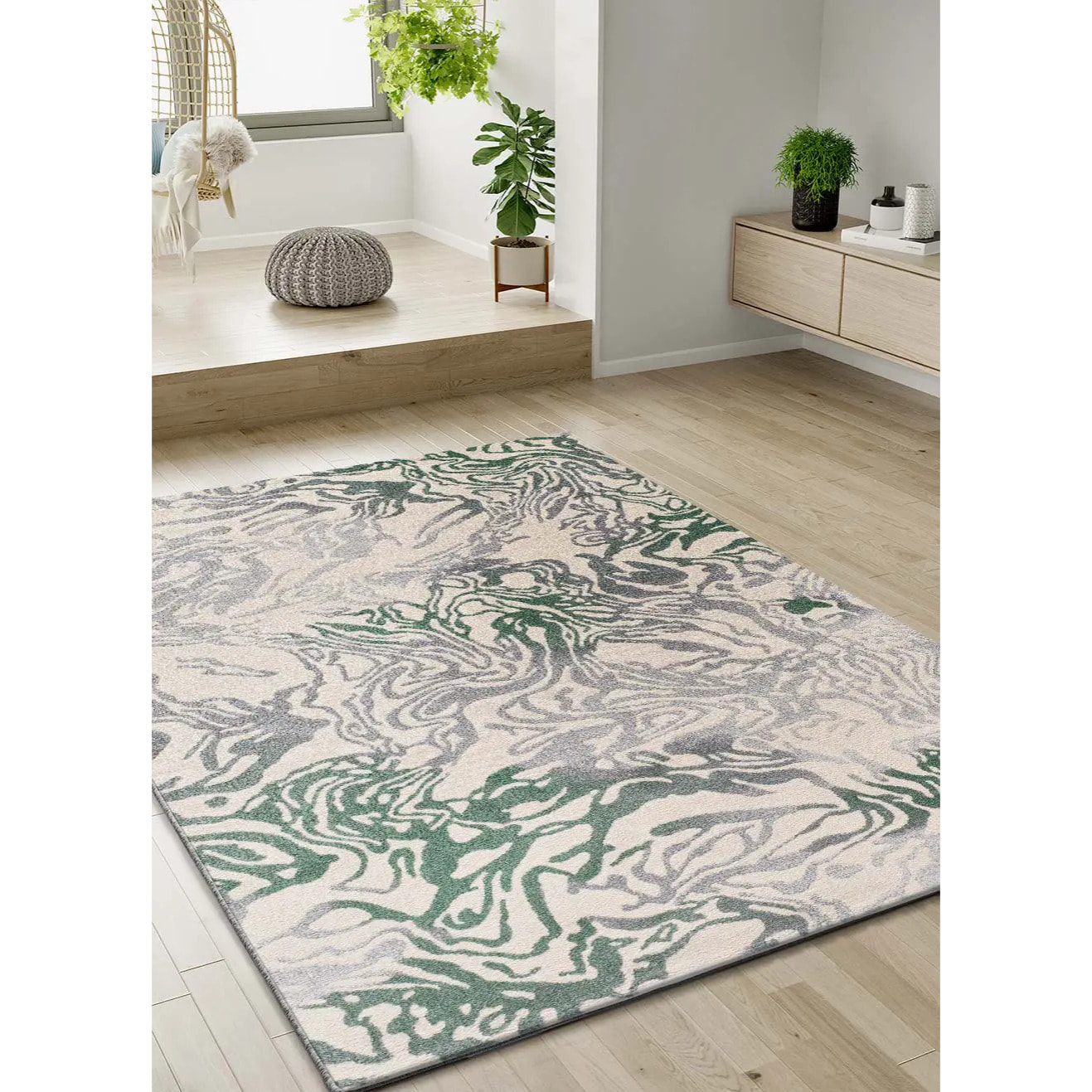 ASTRA Alfombra abstracta de pelo corto verde, varias medidas disponibles.