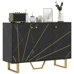 Aparador Moderno Aparador de Salón con 2 Puertas y Estante Ajustable Mueble Auxiliar para Salón con Efecto Mármol Antivuelco 107x35x75 cm Negro y Dorado