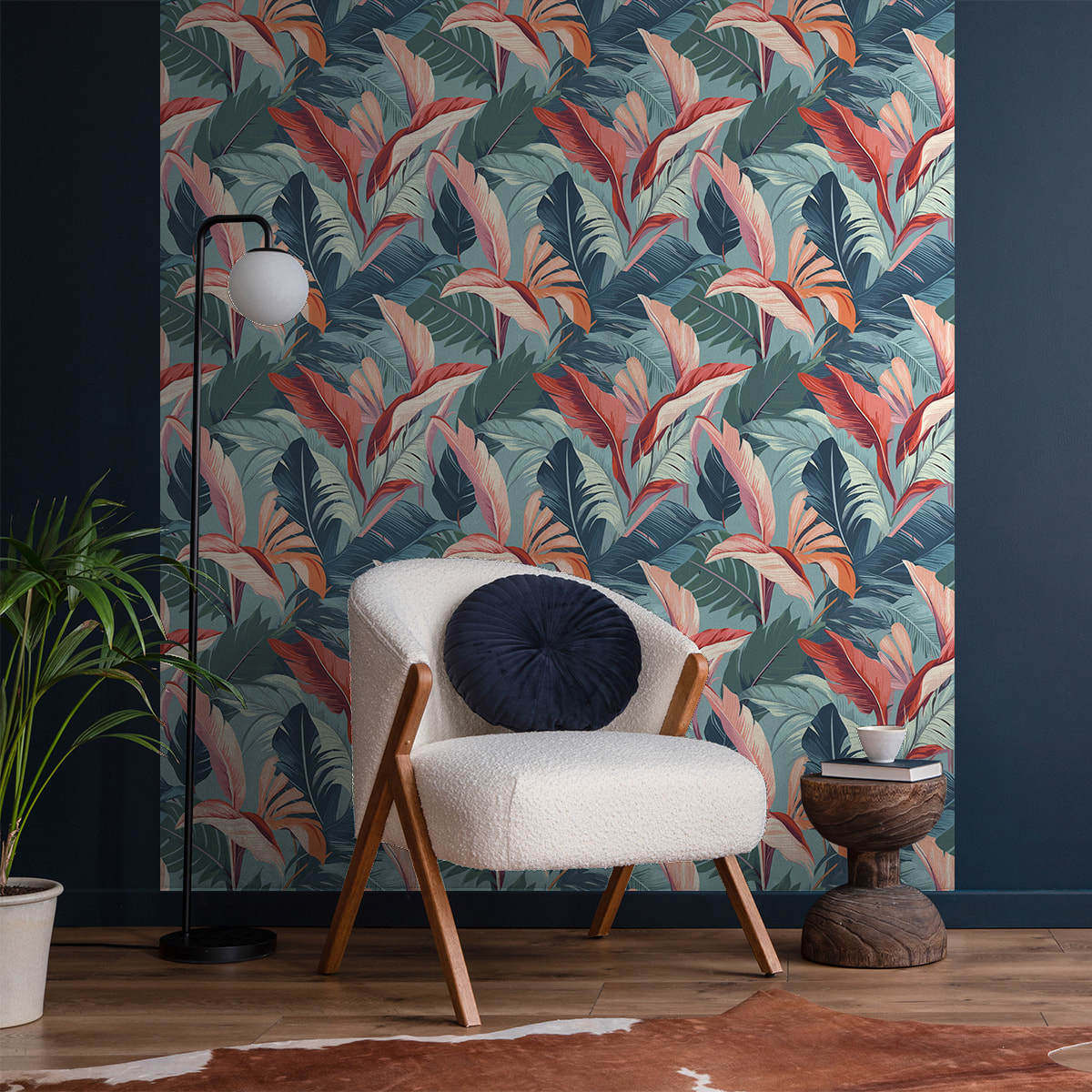Papier peint intissé pré-encollé - TROPICAL FEUILLES DE PALMIER CHERRY - 1 rouleau