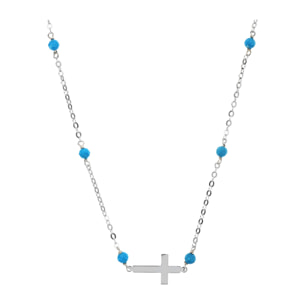 Collana Catena Rolo con Howlite Turchese e Pendente Croce Argentato in Argento 925 placcato Rodio