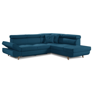 Linea - Canapé d'angle droit convertible - 5 places - avec têtières - Bleu canard