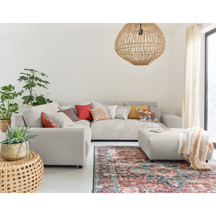Garance - module d'assise 3 places avec accoudoir gauche - en velours côtelé - Gris clair