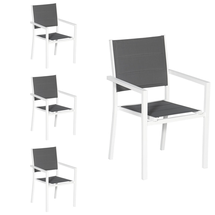 Lot de 4 chaises rembourrées en aluminium blanc - textilène gris