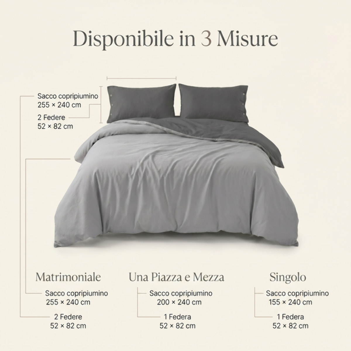 Parure copripiumino singolo in cotone bicolore morbido e traspirante, set sacco copripiumino con federa, design semplice ed elegante, tessuto resistente e certificato OEKO-TEX, facile da lavare, comfort naturale per uso quotidiano