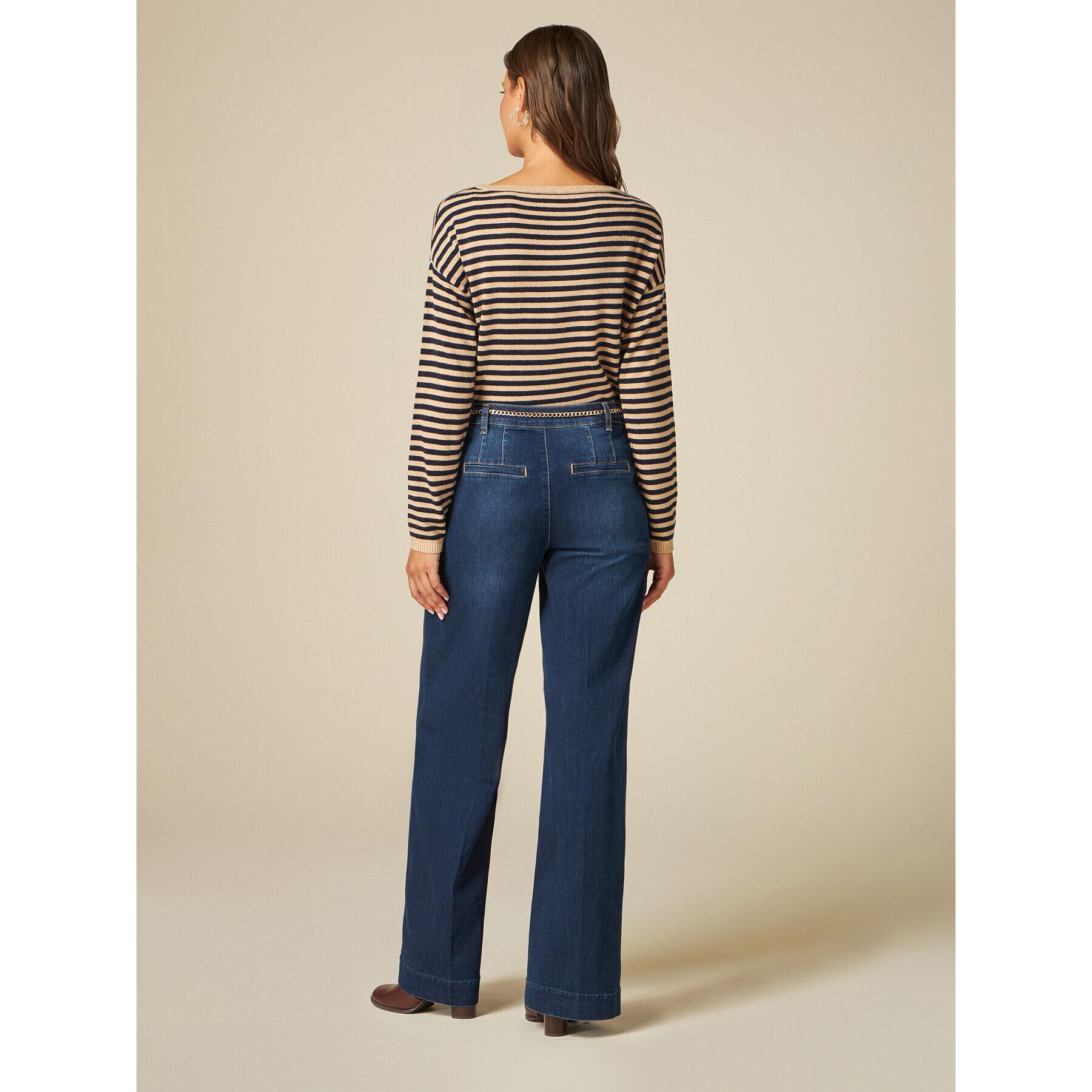 Oltre - Jeans eco-friendly a palazzo con catena - Blu