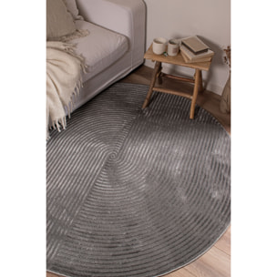 BIANCA - Tapis rond à motif géométrique en relief - Gris