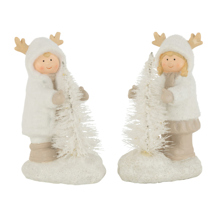 J-Line figurine Garcon Et Fille Arbre - polyrésine - mix - 2 pcs - LED