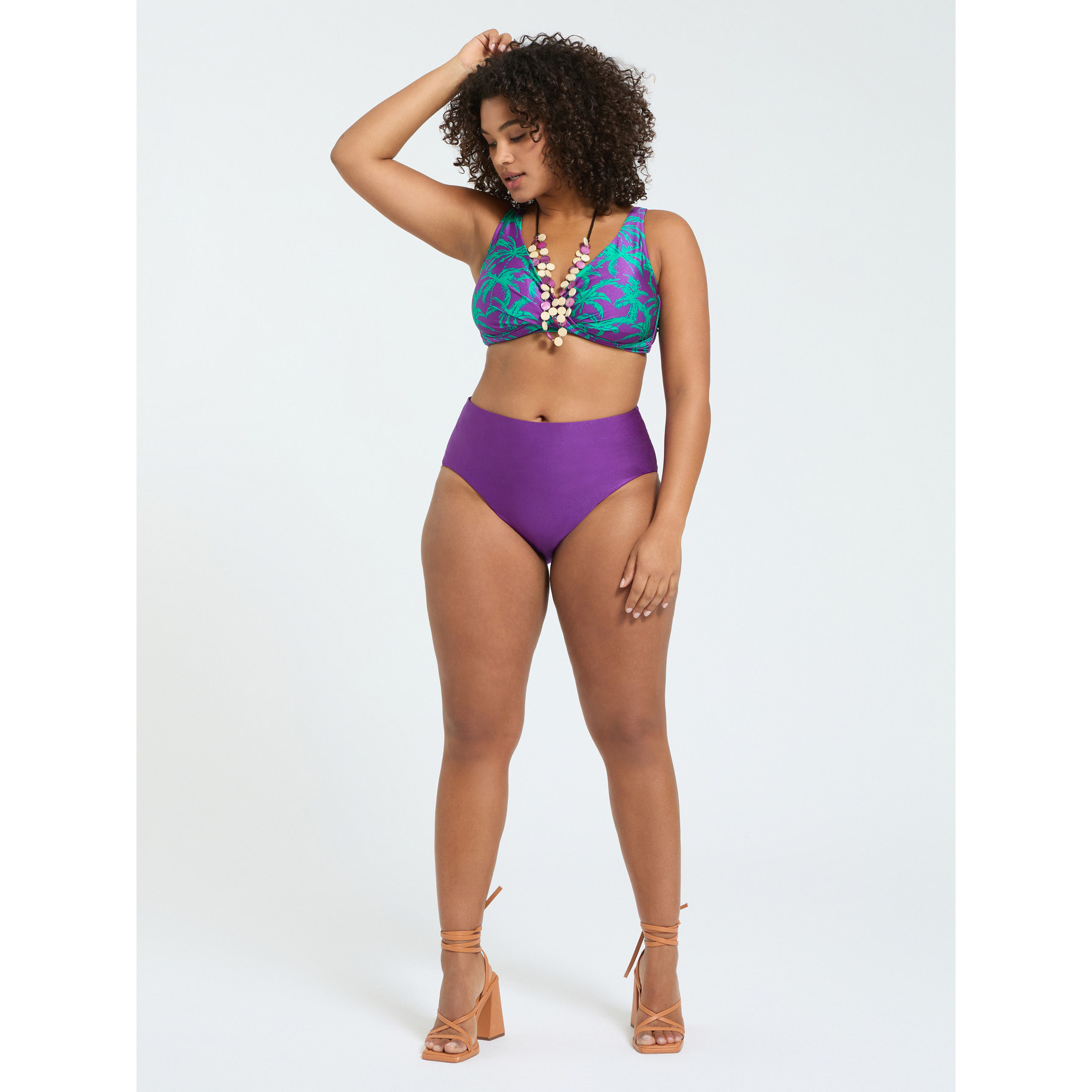 Fiorella Rubino - Bikini con estampado tropical y banda en la cintura - Violeta