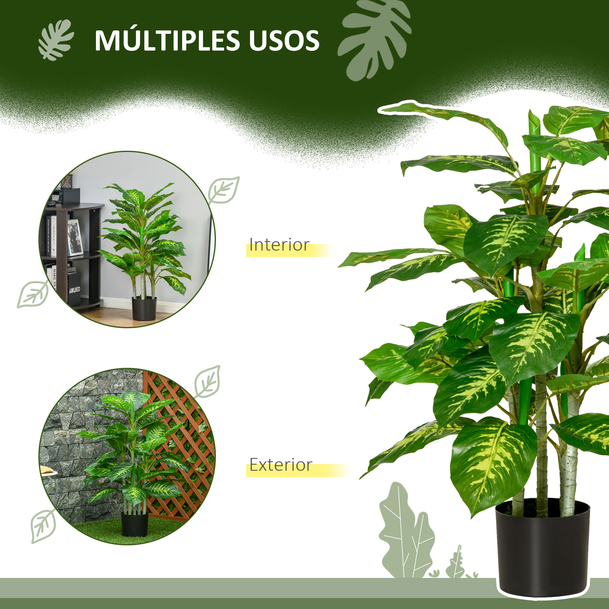 Planta Artificial de 95 cm árbol Imitación Hoja Perenne en Maceta de Cemento
