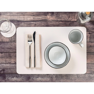 Set de table rectangulaire réversible - 6 pièces - Cuir recyclé blanc crème et vert de gris