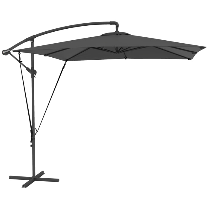 Parasol déporté carré inclinable 2,5 x 2,5 m - manivelle - housse protection incluse - anthracite