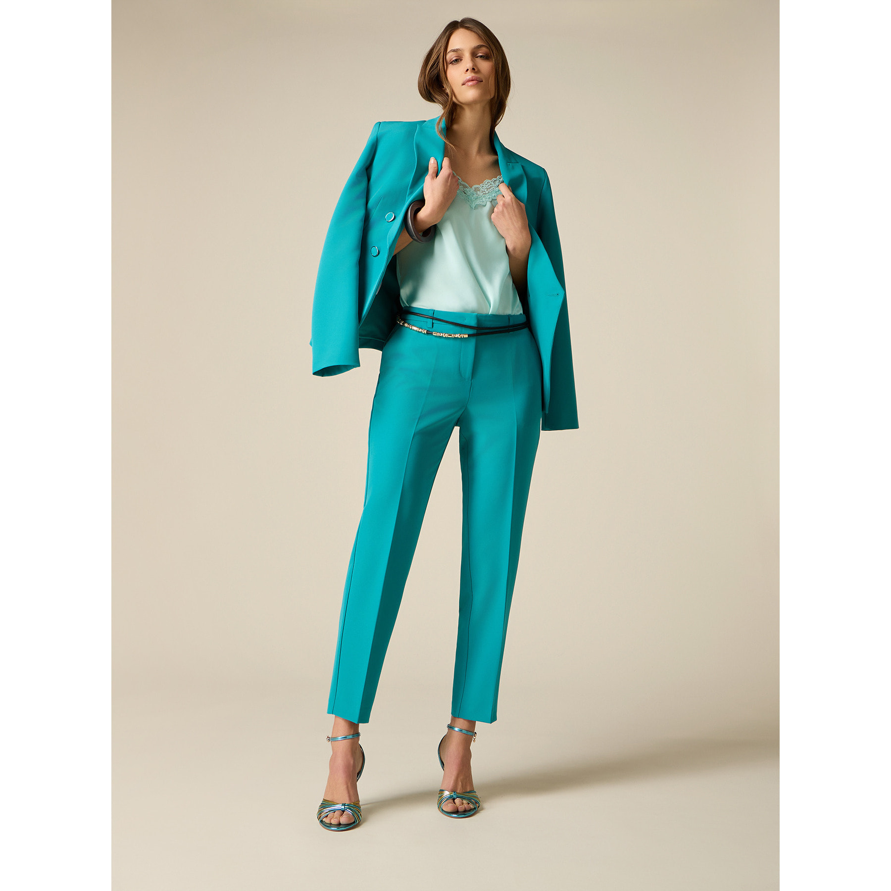 Oltre - Pantaloni cropped con piega stirata - Ottanio