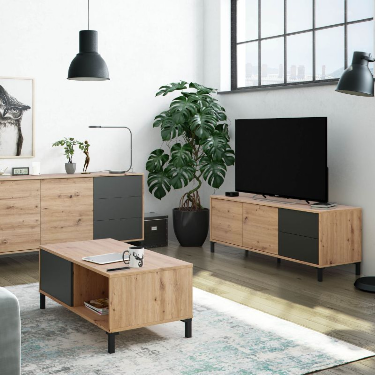 Mueble TV Brooklyn Gris Antracita - Roble Nodi