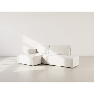 Topaze - canapé d'angle gauche 4 places convertible avec coffre en velours côtelé - Beige