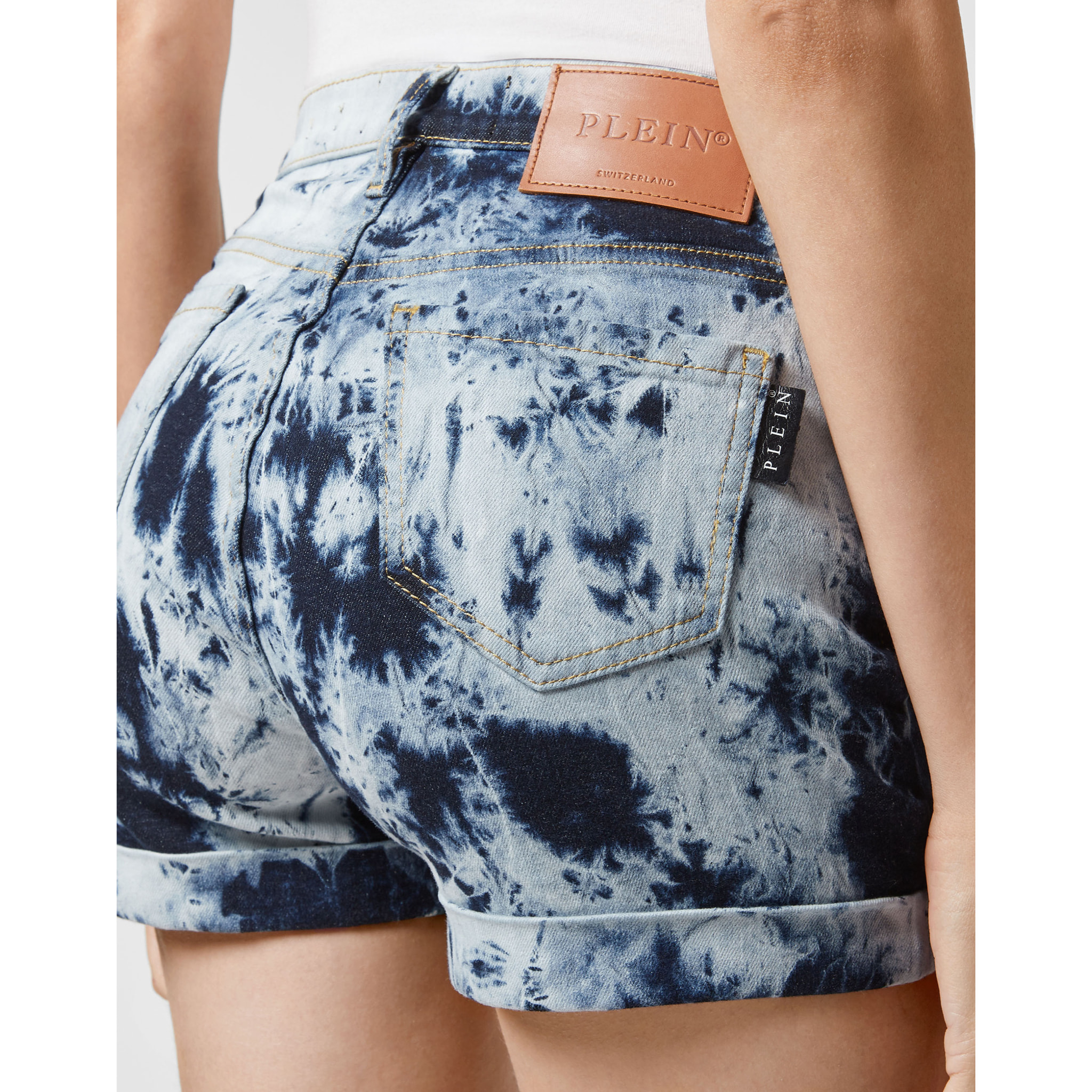 PHILIPP PLEIN Denim High waist Hot pants Bleached