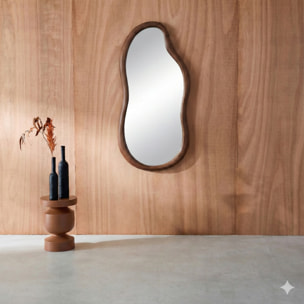 Miroir organique AUSTIN en bois d'hévéa. couleur noyer. 70 cm