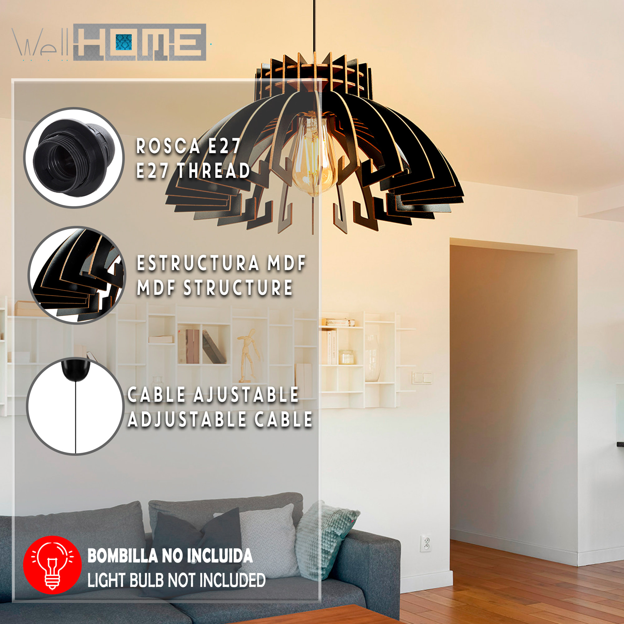 Lámpara de techo 65 cm. negro, tipo E 27 Max 45 - 60 W