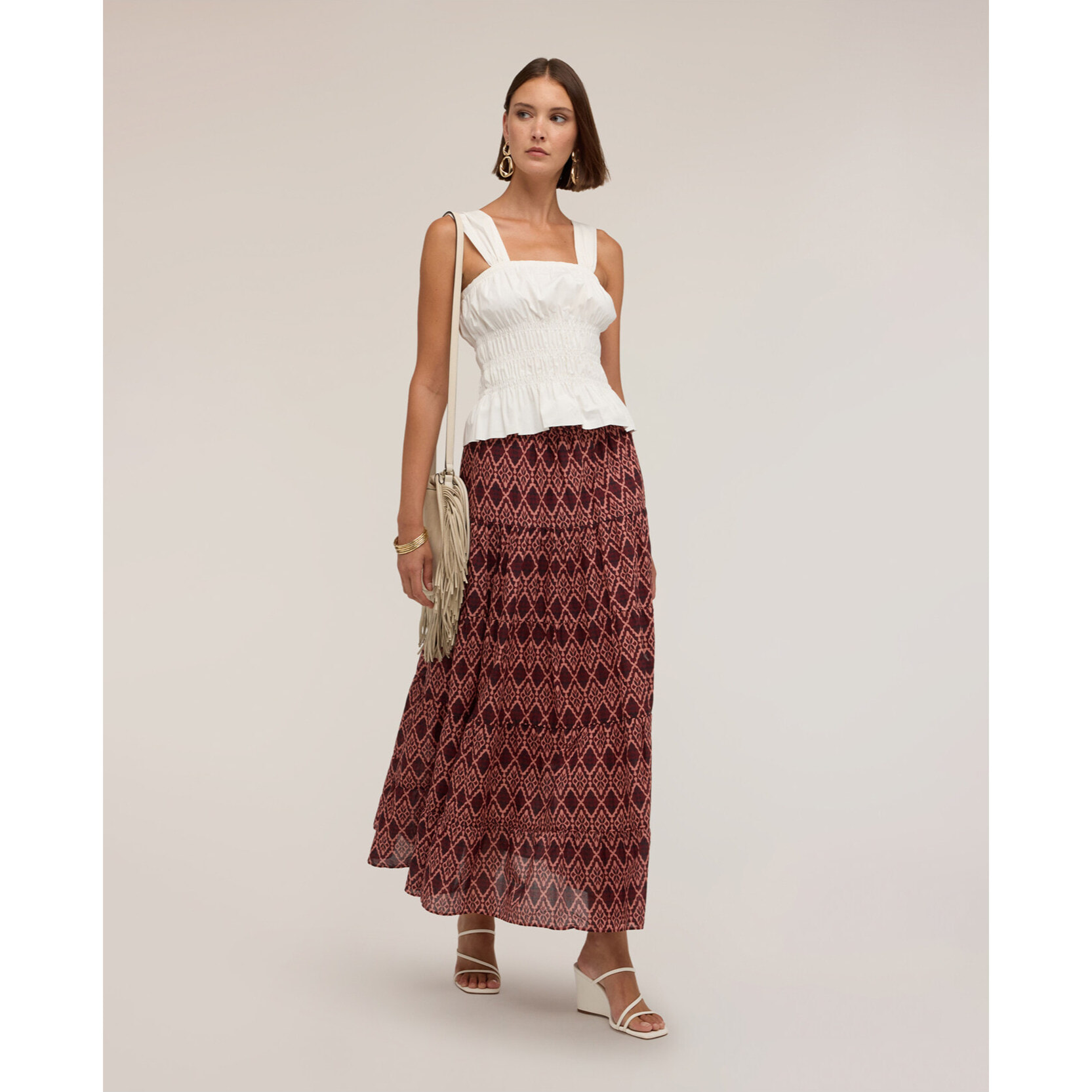 Motivi - Gonna svasata maxi in voile con stampa geometrica - Bordeaux