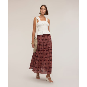 Motivi - Gonna svasata maxi in voile con stampa geometrica - Bordeaux