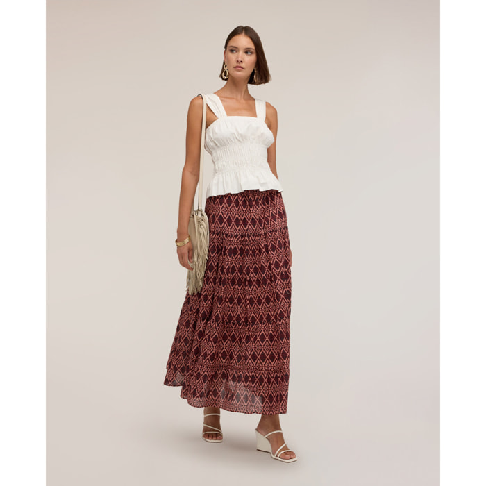 Motivi - Gonna svasata maxi in voile con stampa geometrica - Bordeaux