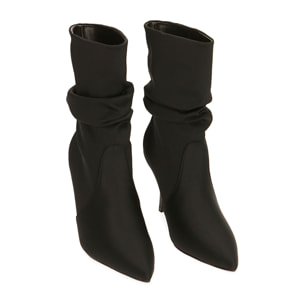 Ankle boots neri in tessuto, tacco 8,5 cm