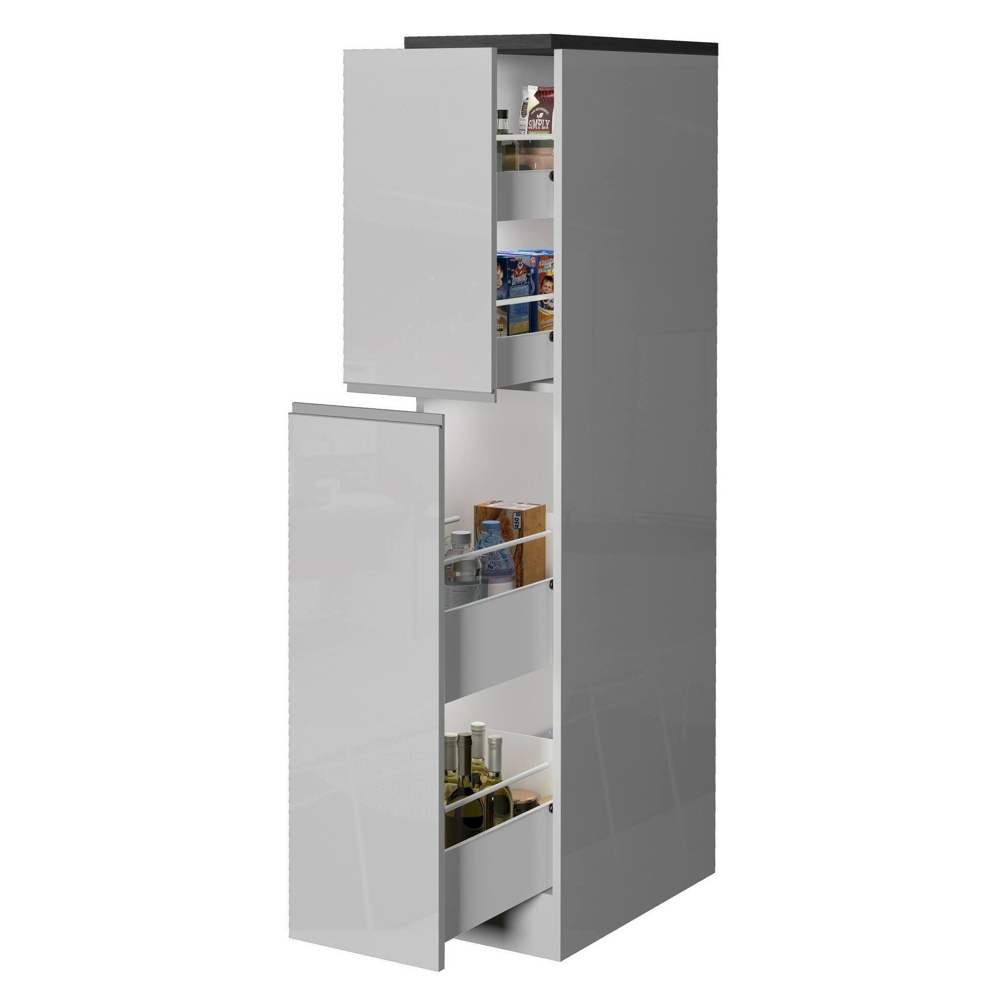 Dispensa da cucina Dcasiragh, Mobile multiuso, Armadio portaoggetti a 2 cassettoni, 100% Made in Italy, 30x60h165 cm, Bianco lucido e Ardesia