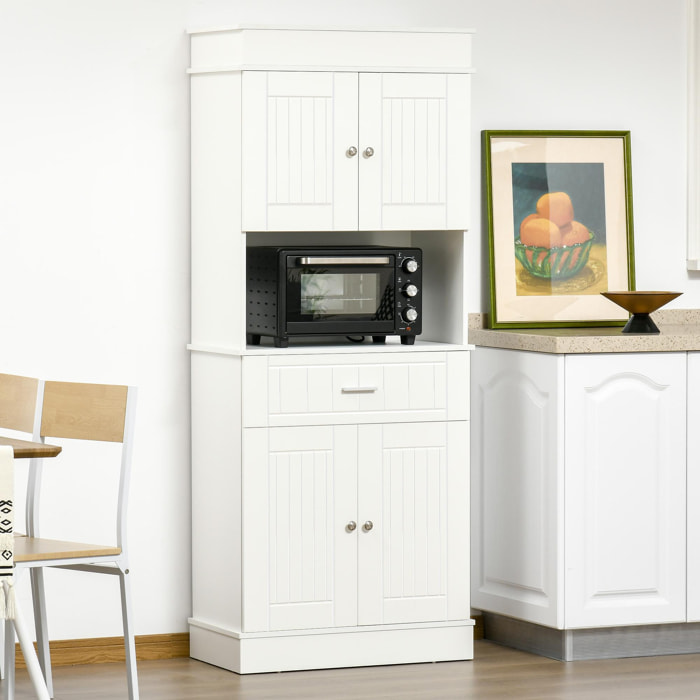 HOMCOM Armoire de cuisine contemporaine multi-rangement 4 portes tiroir coulissant et grand plateau dim. 74L x 39l x 183H cm panneaux particules MDF blanc