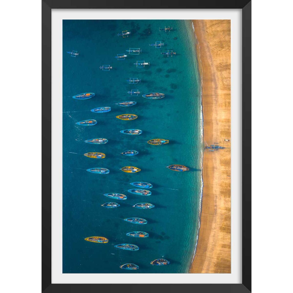 Poster bateaux de pêche Affiche + cadre en bois - Noir