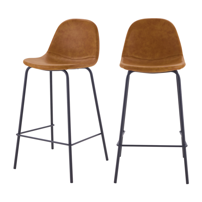 Lot de 2 chaises pour îlot central 65 cm en cuir synthétique camel - Henrik