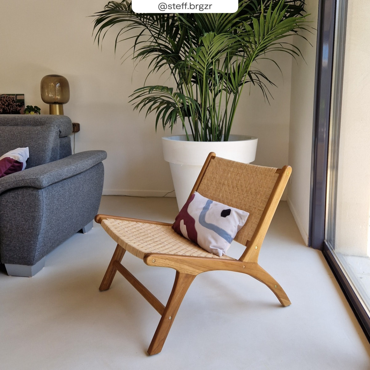 Fauteuil en bois de teck et tressage chevron en rotin - Kilka