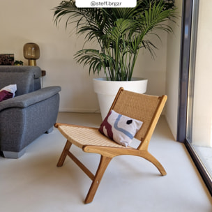 Fauteuil en bois de teck et tressage chevron en rotin - Kilka