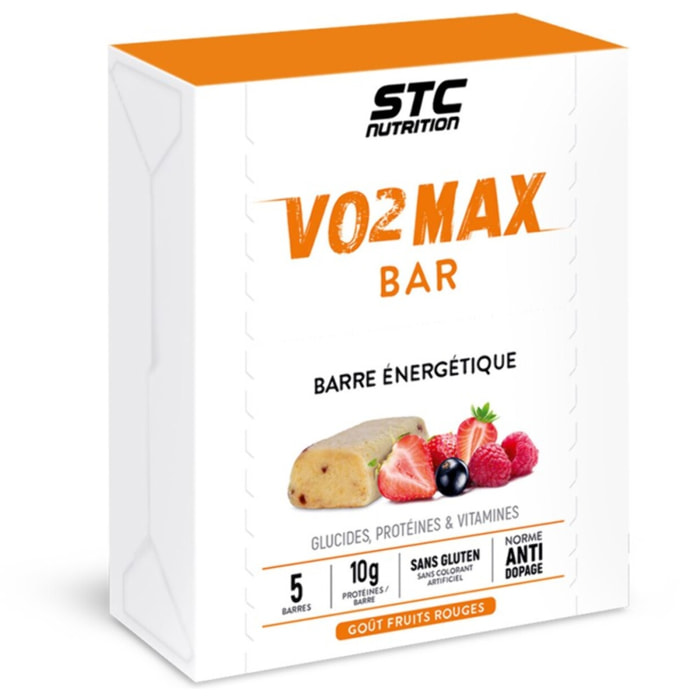 STC NUTRITION - VO2 Max Bar - Barre énergétique - Spéciale efforts longue durée - Glucides + Protéines (Whey) + Vitamines - Goût Banane, Chocolat ou Fruits Rouges - 5 barres