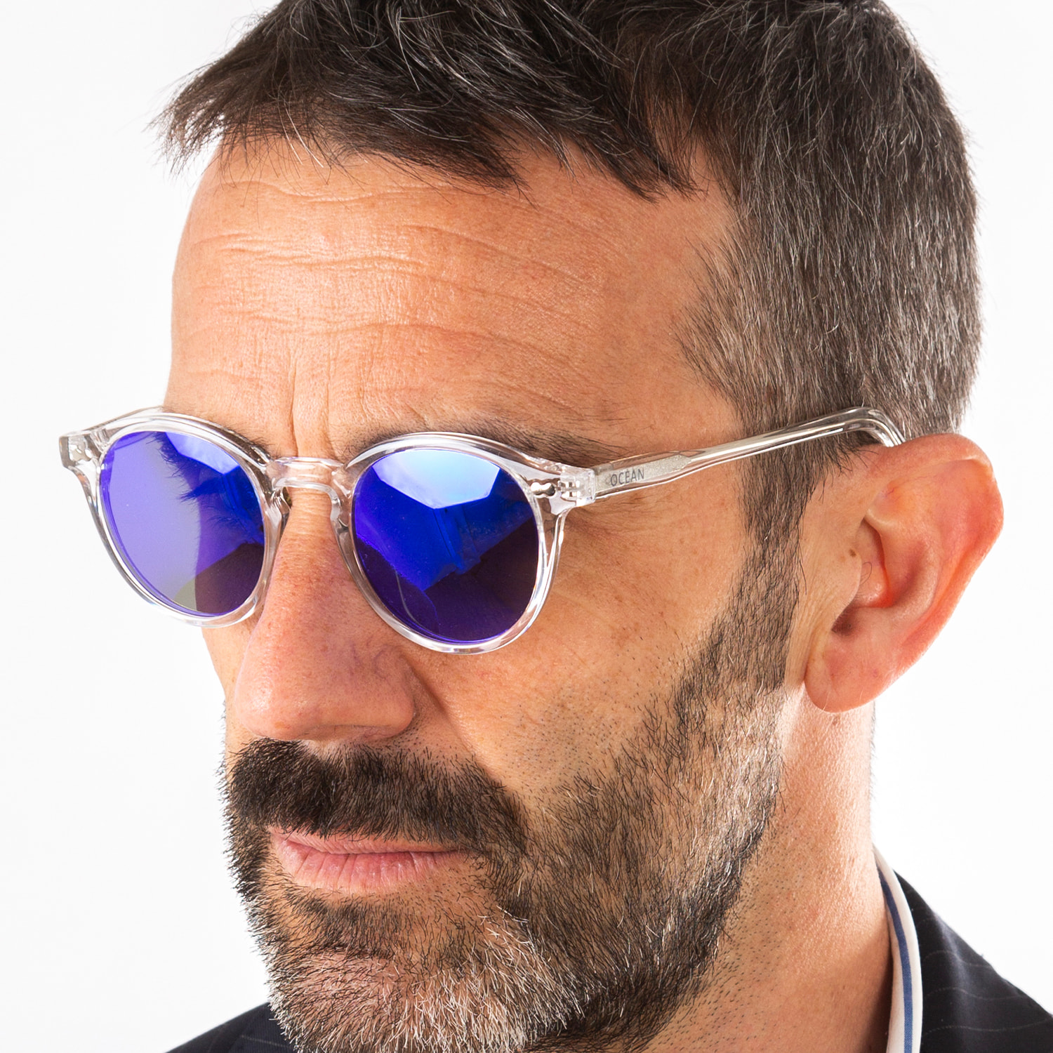 Gafas de sol OCEAN BOWIE - Blanco transparente brillante / Revo azul