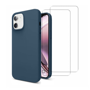 Coque iPhone 11 Silicone liquide Bleu Marine + 2 Vitres en Verre trempé Protection écran Antichocs