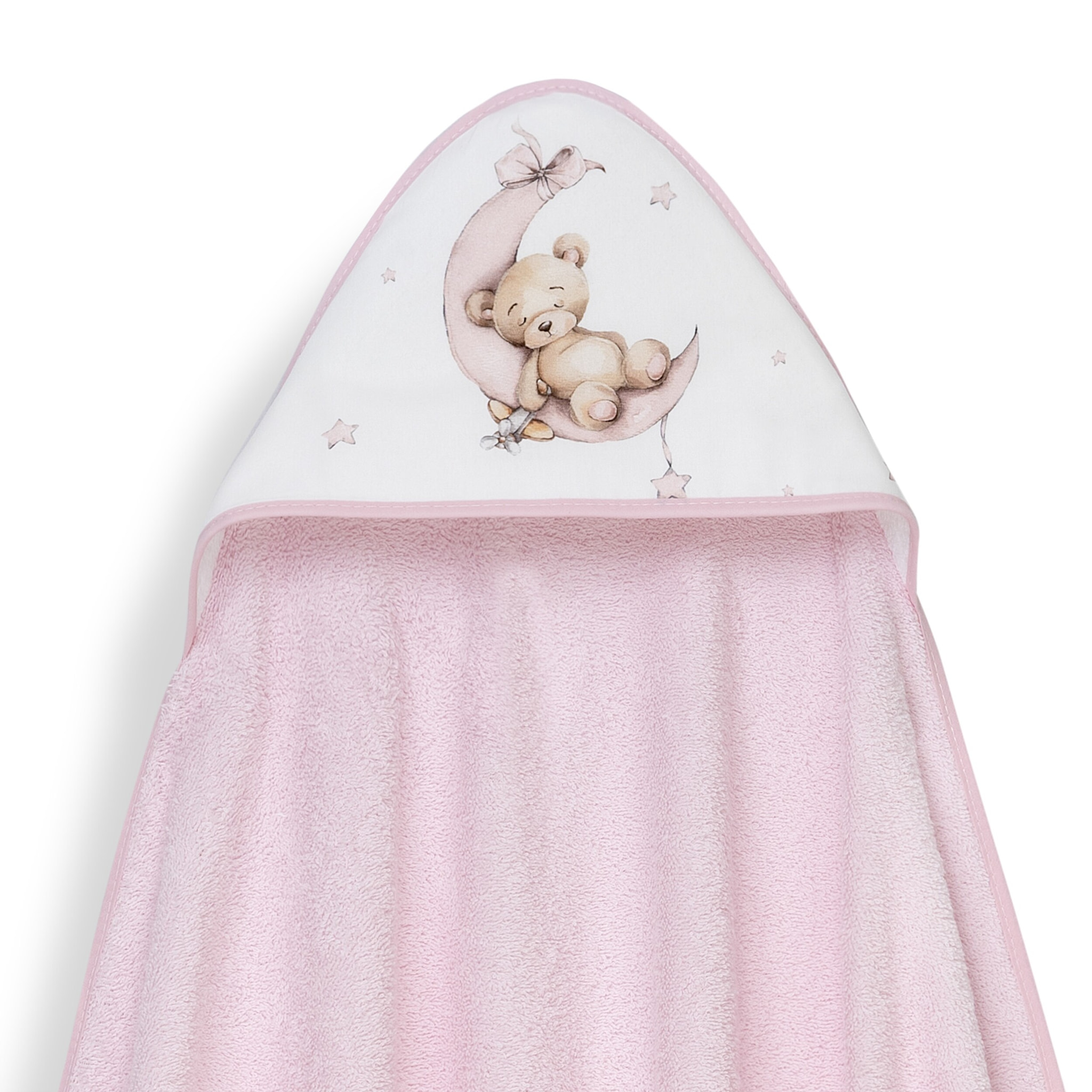 Capa Baño 1X1 Mod Estampado Oso Luna Estrellas+Gorro Rosa