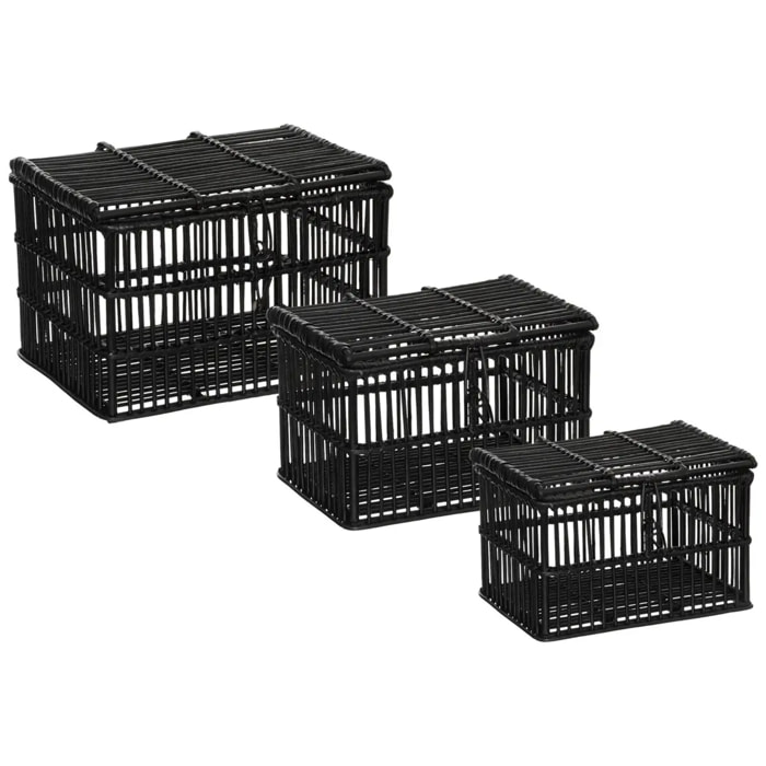 Set de 3 malles en rotin L33/39/45,5cm noir