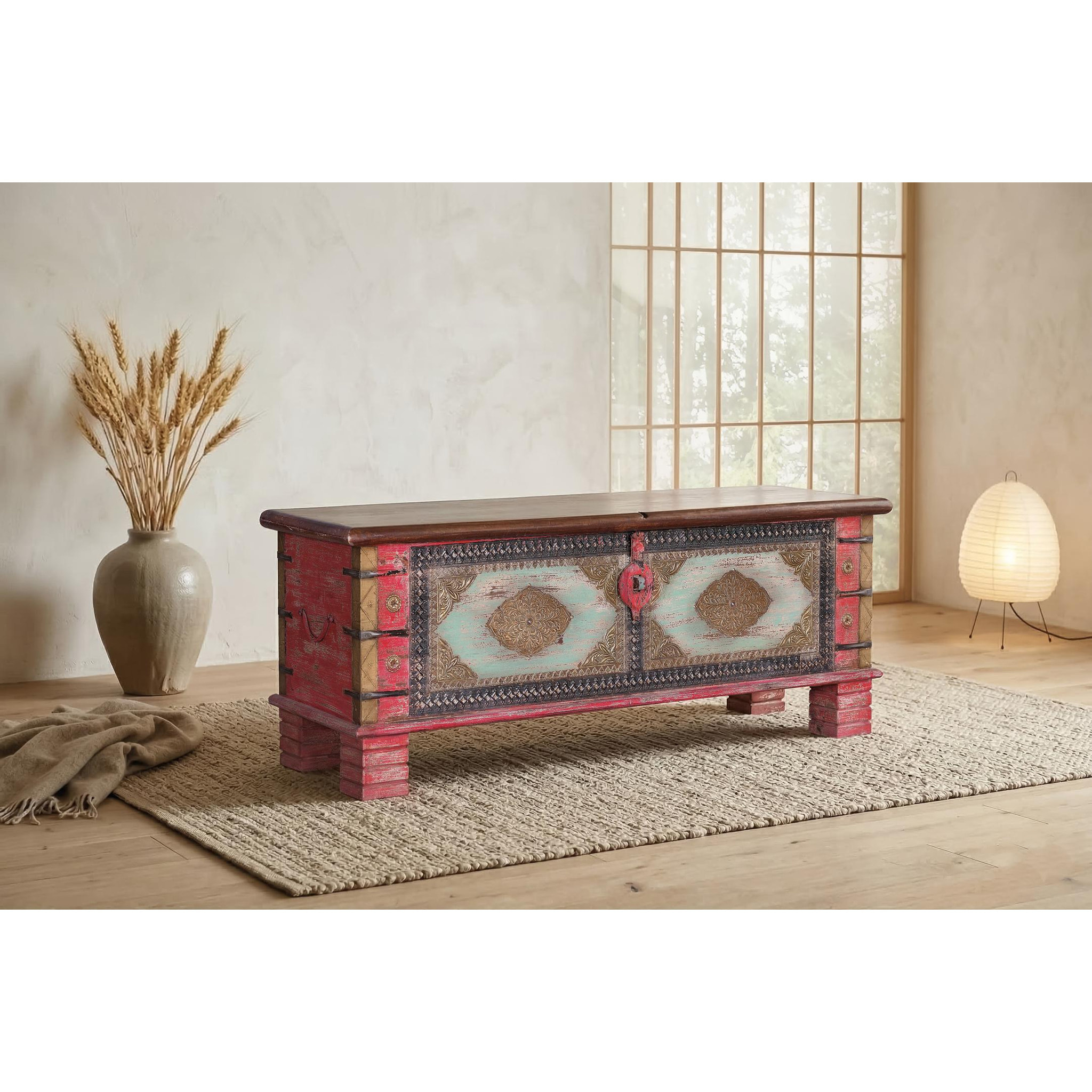 Baúle de Madera Maciza de Mango 116 Cm Estilo Rústico