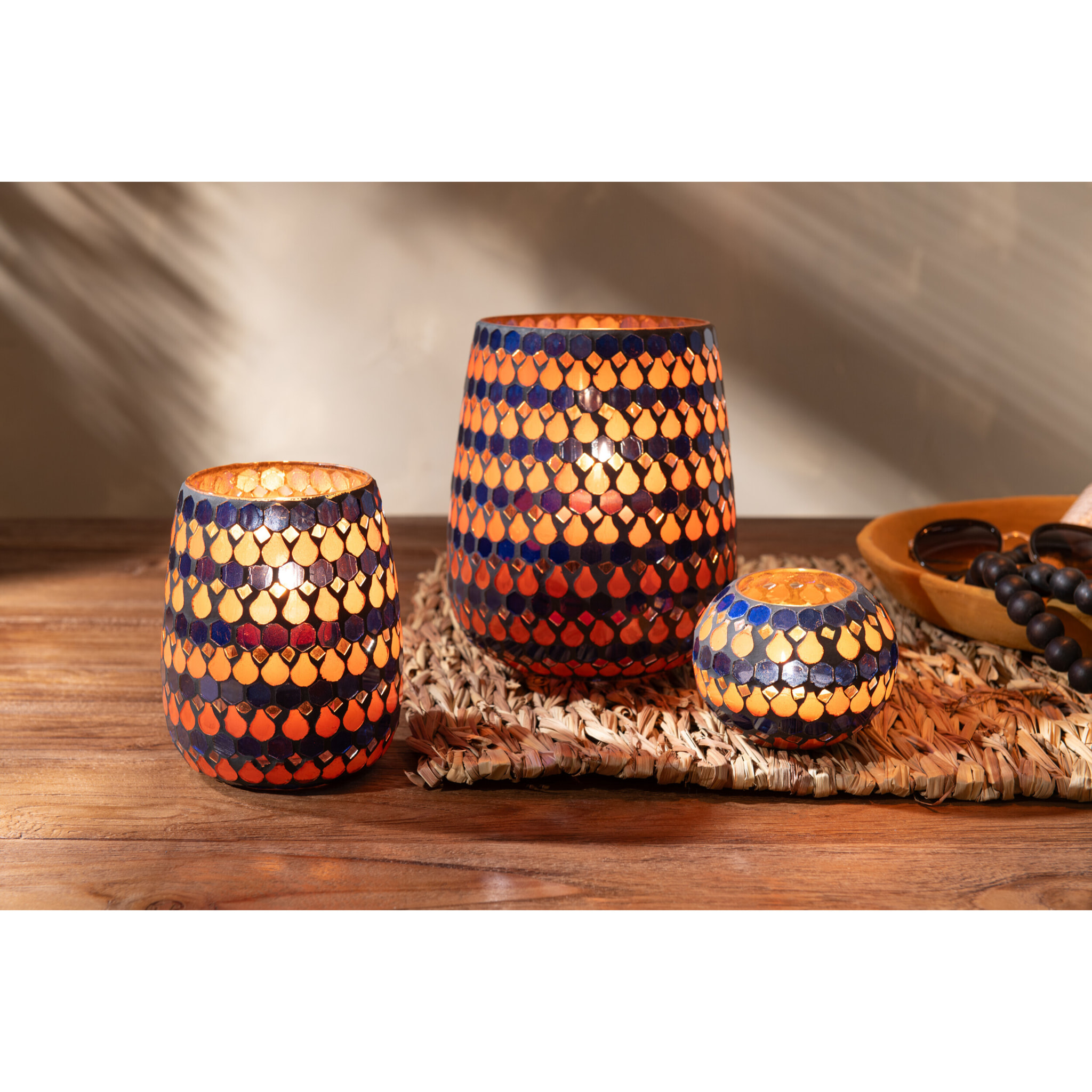 J-Line photophore Mosaic Goutte Verre Orange/Bleu - small