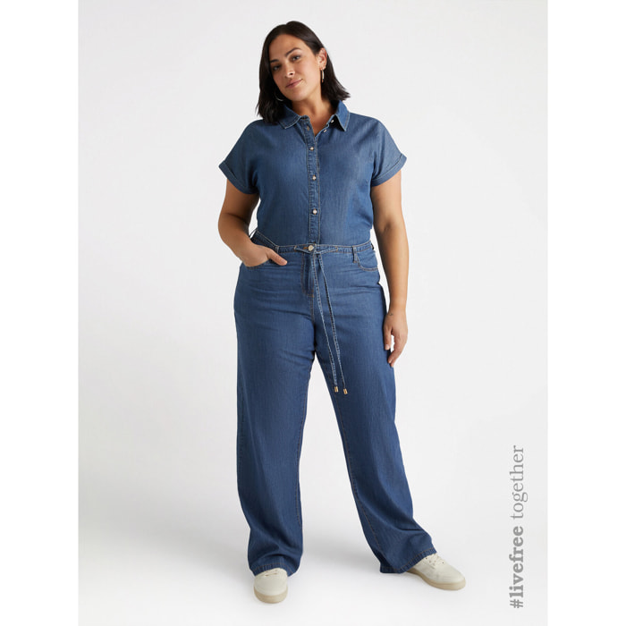 Fiorella Rubino - Vaqueros palazzo con cordones en la cintura - Azul