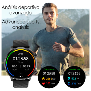 Smartwatch ZW63 con llamadas bluetooth, termómetro, glucosa en sangre y corona multifunción.