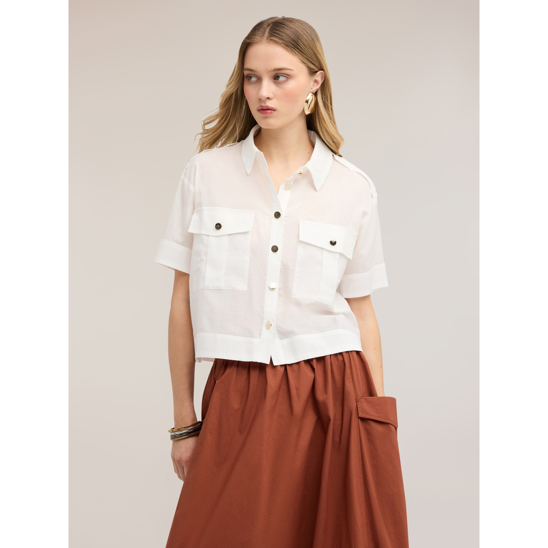 Motivi - Camisa de muselina con bolsillos - Blanco