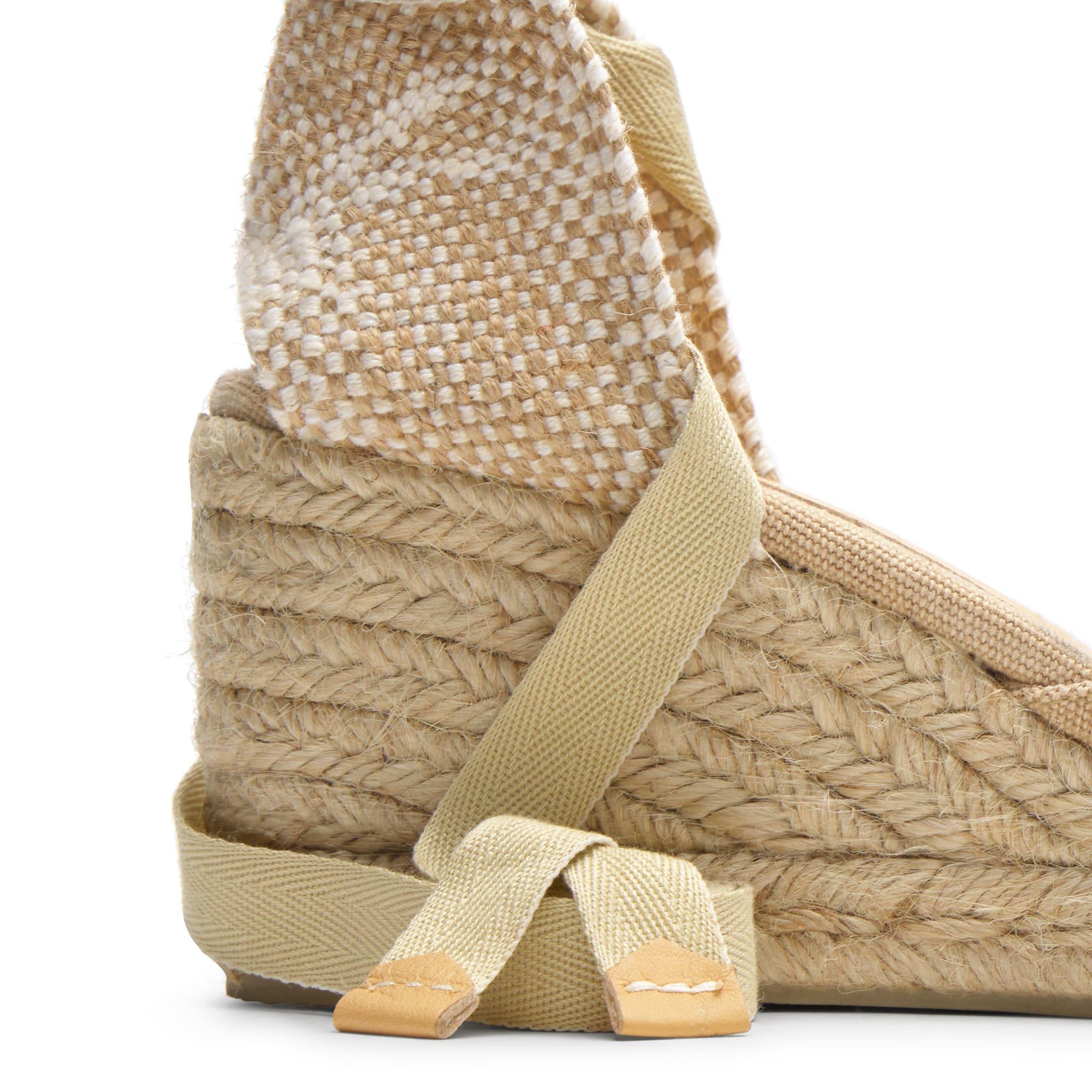 Alpargatas de cuña de mujer Carina en algodón acabado lavado, cierre mediante lazada