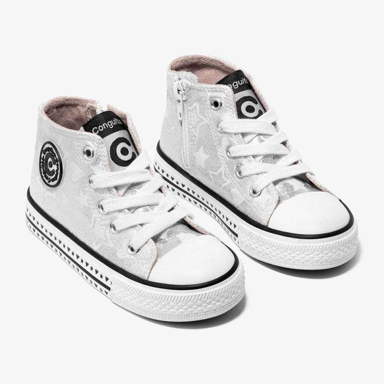 Zapatillas Altas Unisex Con Brillo en Plata