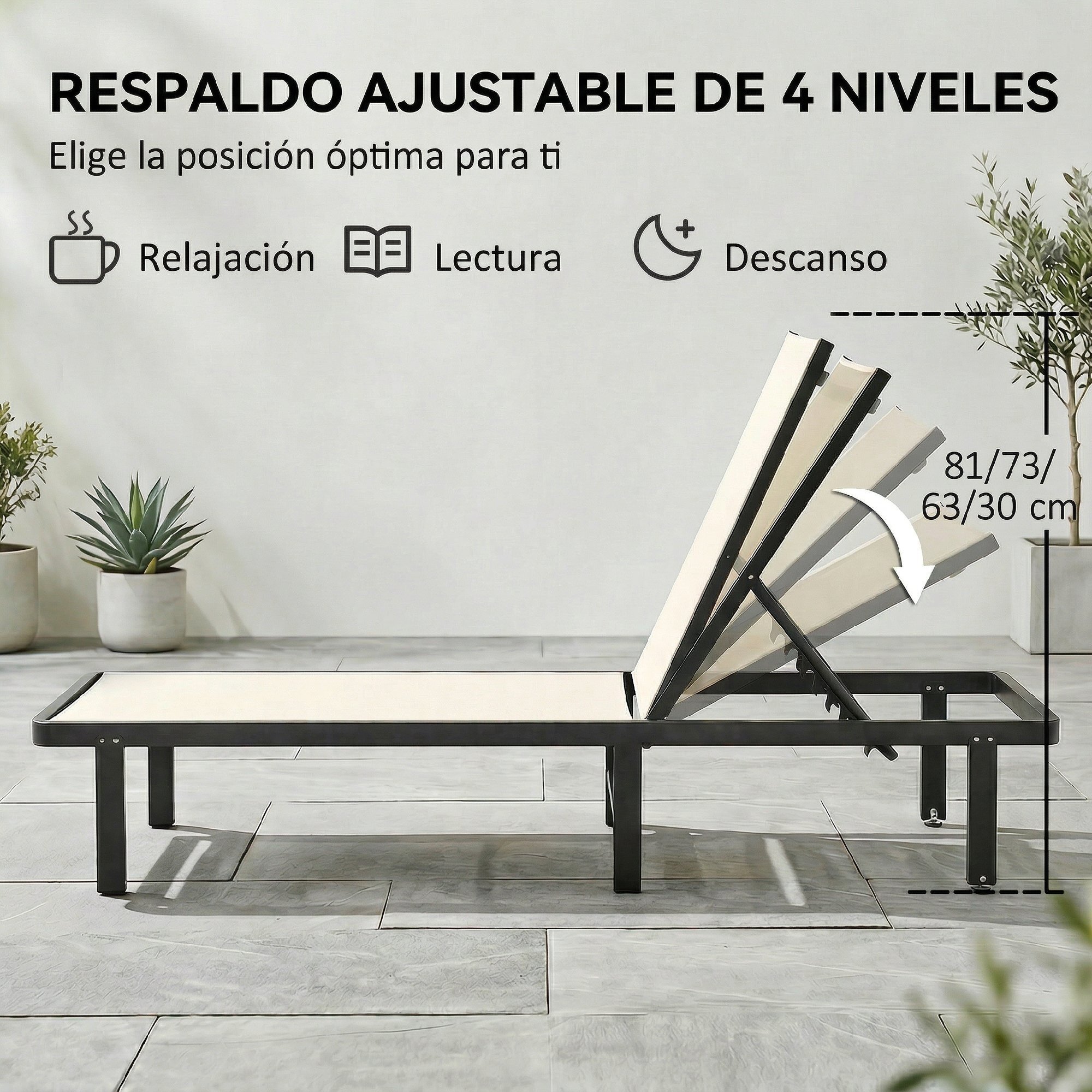 Pack de 2 Tumbonas de Jardín Exterior, Tumbonas Reclinables con Ruedas, Respaldo Ajustable de 4 Niveles, Estructura de Aluminio y Tela Textilene, Resistentes, para Playa, Piscina, Beige