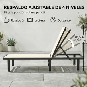 Pack de 2 Tumbonas de Jardín Exterior, Tumbonas Reclinables con Ruedas, Respaldo Ajustable de 4 Niveles, Estructura de Aluminio y Tela Textilene, Resistentes, para Playa, Piscina, Beige