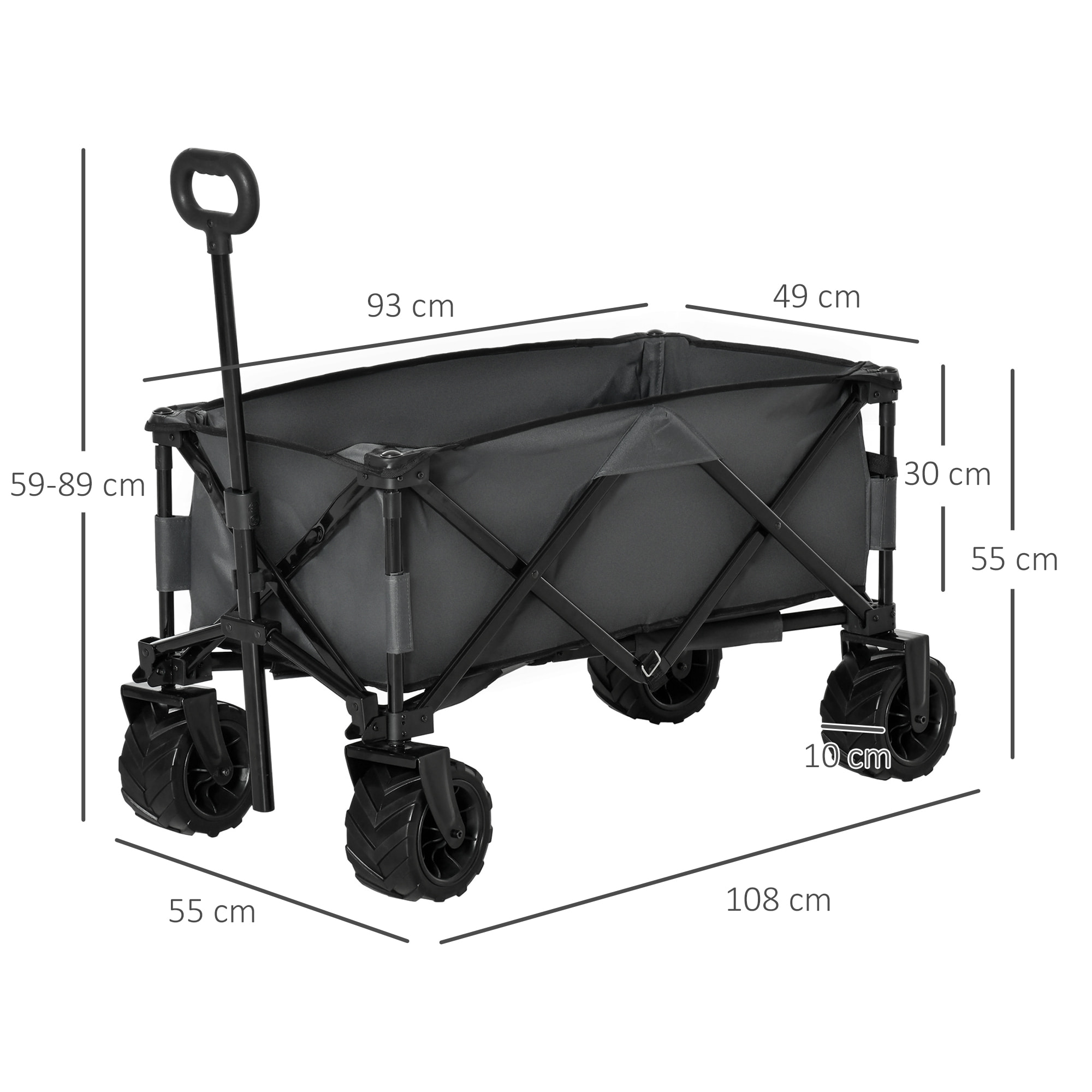 Carro de Jardín Plegable Carga 70 kg Carro para Playa con Altura del Manillar Ajustable Ruedas Delanteras Giratorias 360° y Marco de Acero para Compra Gris Oscuro