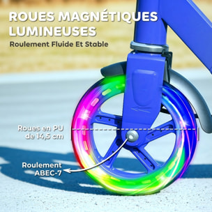 Trottinette pliable réglable enfant 3-8 ans roues lumineuses LED frein friction arrière et frein main métal bleu