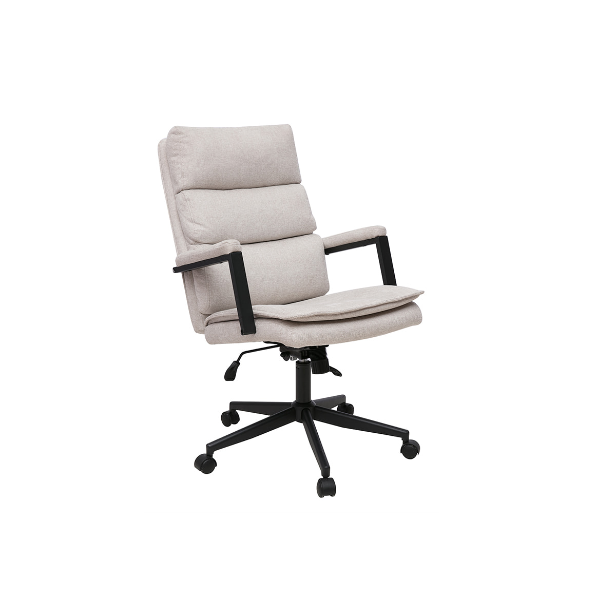 Fauteuil de bureau à roulettes en tissu effet velours texturé beige et métal noir SAEL